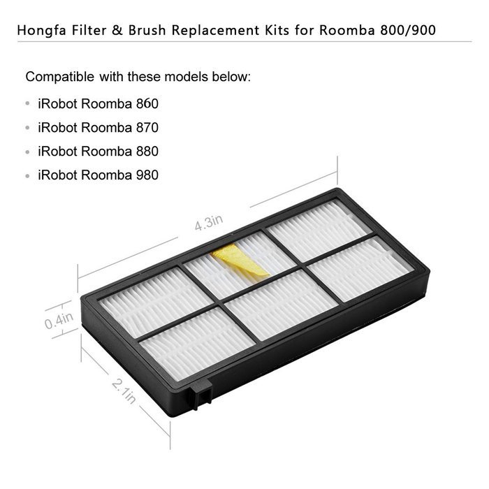 Hongfa Irobot Roomba Replacement Filter Roomba Hepa Filter and 3 Armed Side Brush for Roomba 800 Series Replenishment... N5