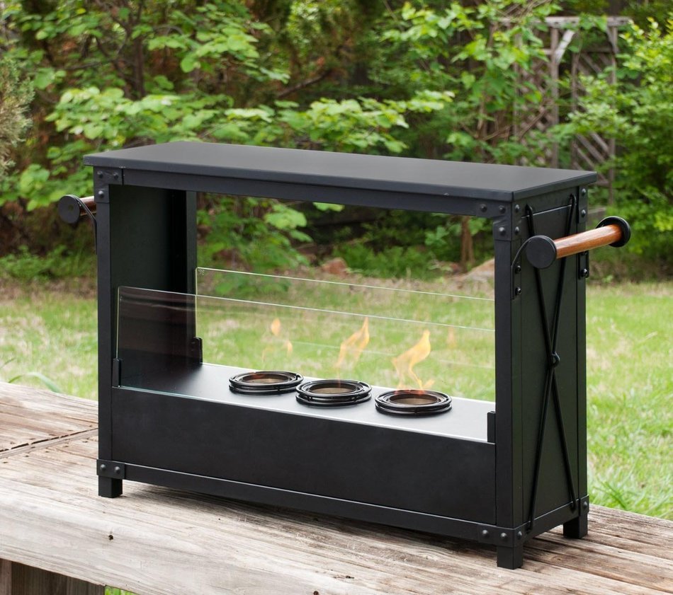 Southern Enterprises Layton Portable Indoor-Outdoor Fireplace in Black N3