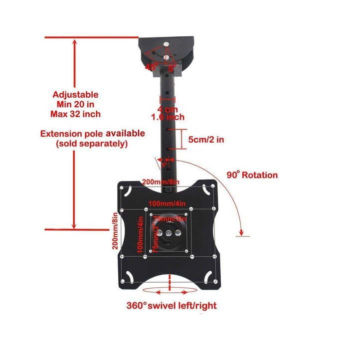VideoSecu Adjustable Ceiling TV Mount Fits most 26-55" LCD LED Plasma Monitor Flat Panel Screen Display with VESA... N4