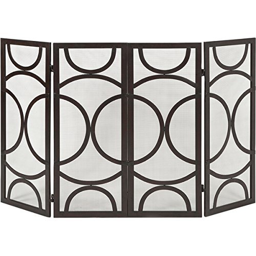 Modern Circular Pattern Winnoa 4 Fireplace Screen, 29.25''H x 25.25''W, White/Black
