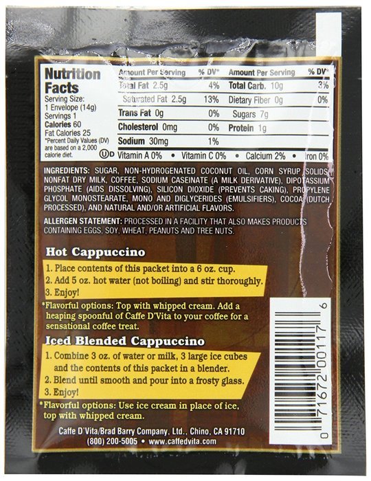 Caffe D'Vita Mocha Cappuccino Sugar Free, 7.5-Gram Single Serve Envelopes (Pack of 24) N2