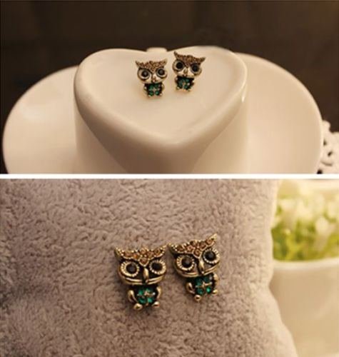 Owl Cute Jewelry Lady Fashion Style Rhinestone Vintage Ear Stud Earrings