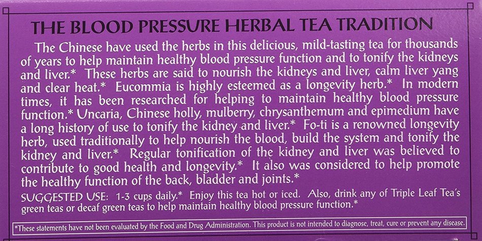Triple Leaf Tea, Tea Bags, Blood Pressure, 1.4-Ounce Bags, 20-Count Boxes (Pack of 6) N3