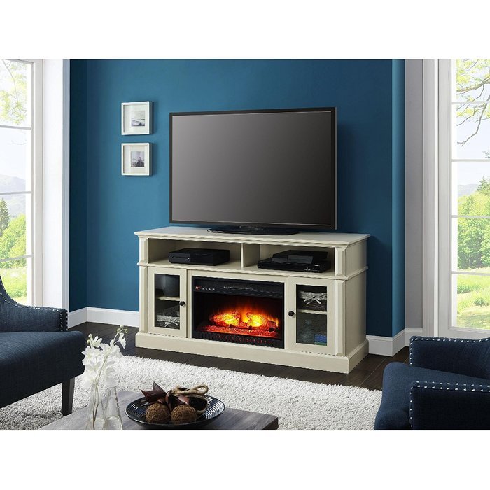 White Whalen Remote Control Barston Fireplace Media Console For TV's Up To 70" N8