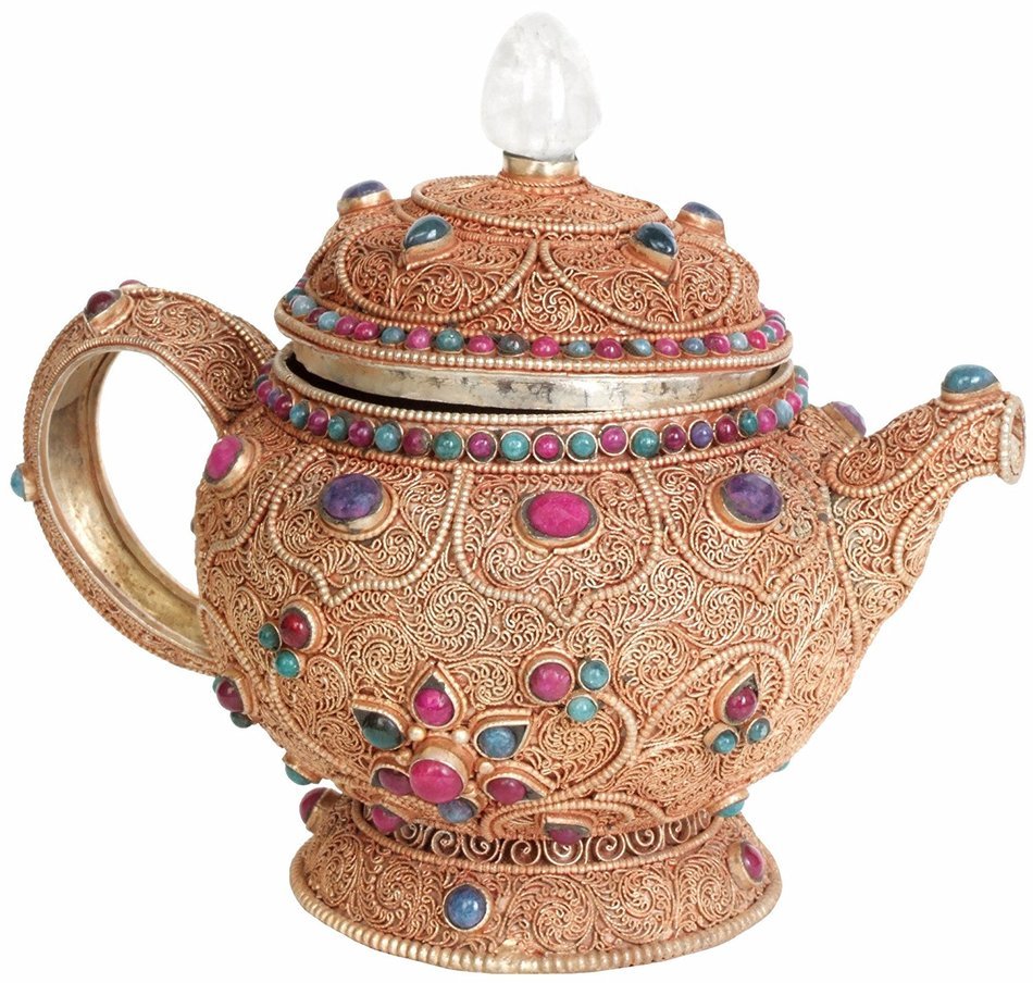 Superfine Filigree Kettle with Lid and Gemstones (Museum Quality) - Copper N2