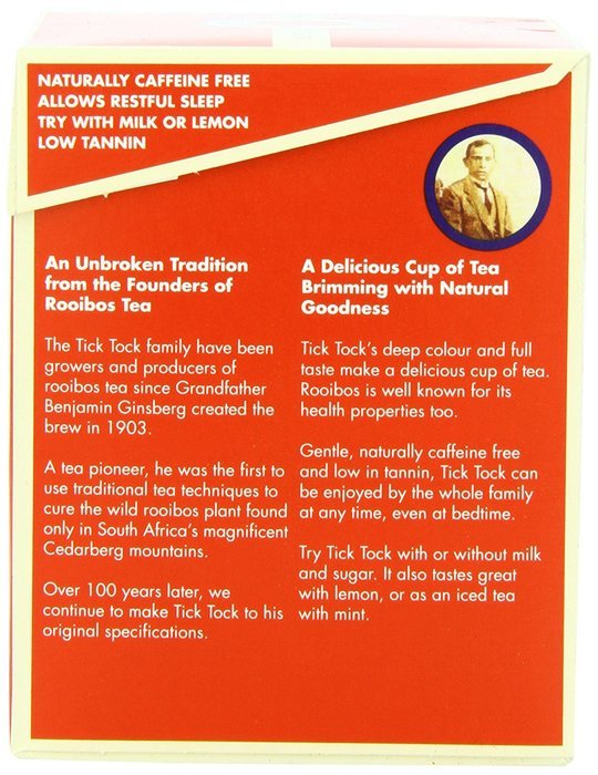 TICK TOCK TEAS Original Rooibos Organic Tea, Red Box, 3.5 Ounce N4
