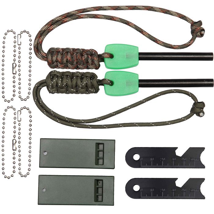 Dimples Excel 7 in 1 Magnesium Fire Starter with Luminous Green Handle, Rescue Whistle and Lanyard Woven by 40... N2