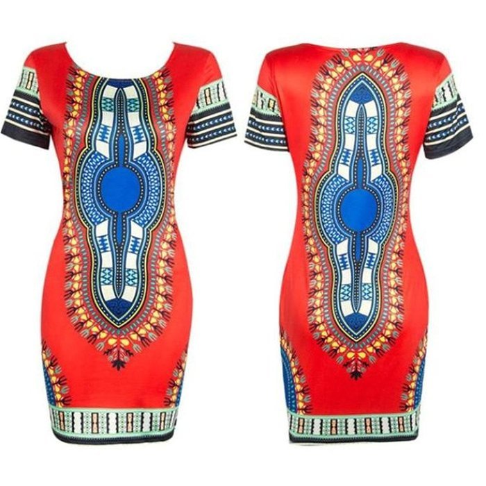 Women Dress,Haoricu Women Traditional African Print Dashiki Bodycon Sexy Short Sleeve Dress N2