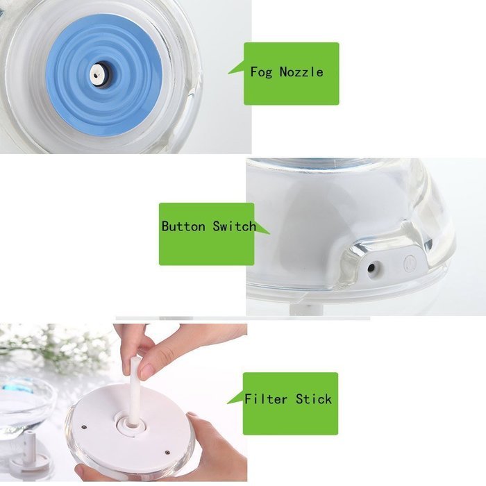 Soondar&reg; X'mas Gifts! Home Office Mini USB Humidifier Crystal Night Light Air Cool Mist Humidifier Blue