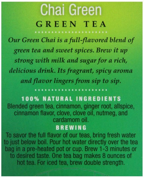 Stash Tea Green Chai Tea, 20 Count Tea Bags in Foil (Pack of 6) N72