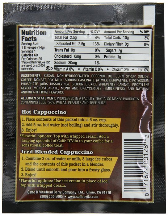Caffe D'Vita Mocha Cappuccino Sugar Free, 7.5-Gram Single Serve Envelopes (Pack of 24) N3
