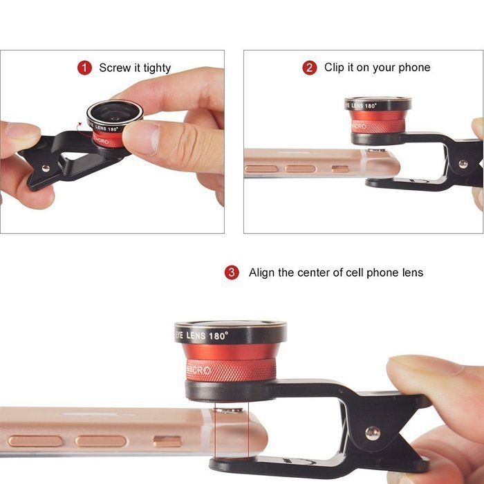 3 In 1 Universal Phone Camera Lens Kit with 0.4X Super Wide Angle Lens, 180 Degree Fish Eye Lens and 10X Macro... N22