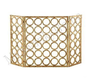 Gold Circles Iron Nailhead Fireplace Screen N3