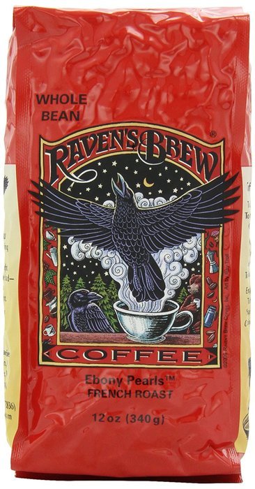 Raven's Brew Whole Bean Ebony Pearls, 12-Ounce Bags (Pack of 2) N8