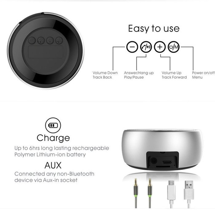 SARON Ultra Portable Bluetooth Wireless Speaker with Microphone for Smartphones/Tablet/Laptops Silver Color N5