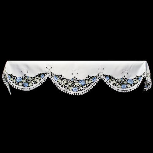 19" X 90" Wide Fireplace Mantel Scarf with Blue Rose Flower N2