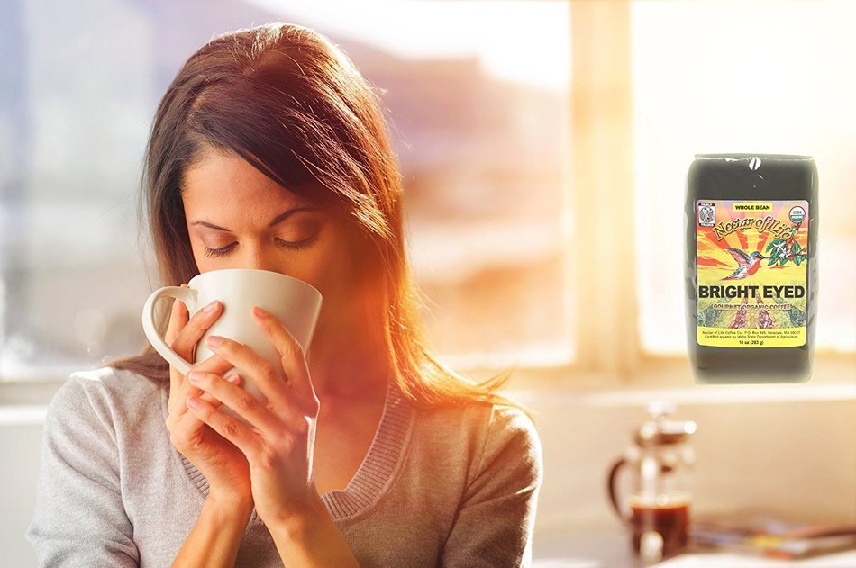 Bright Eyed Medium Dark Roast Coffee, from Nectar of Life. Whole Bean Coffee. Full Body. Thick & Rich. Central... N5