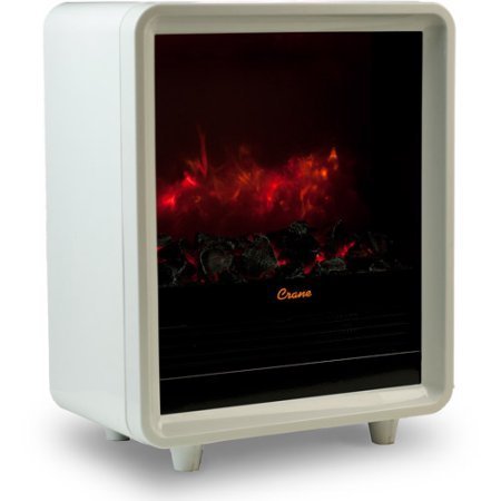 Portable White Crane Mini Fireplace Heater