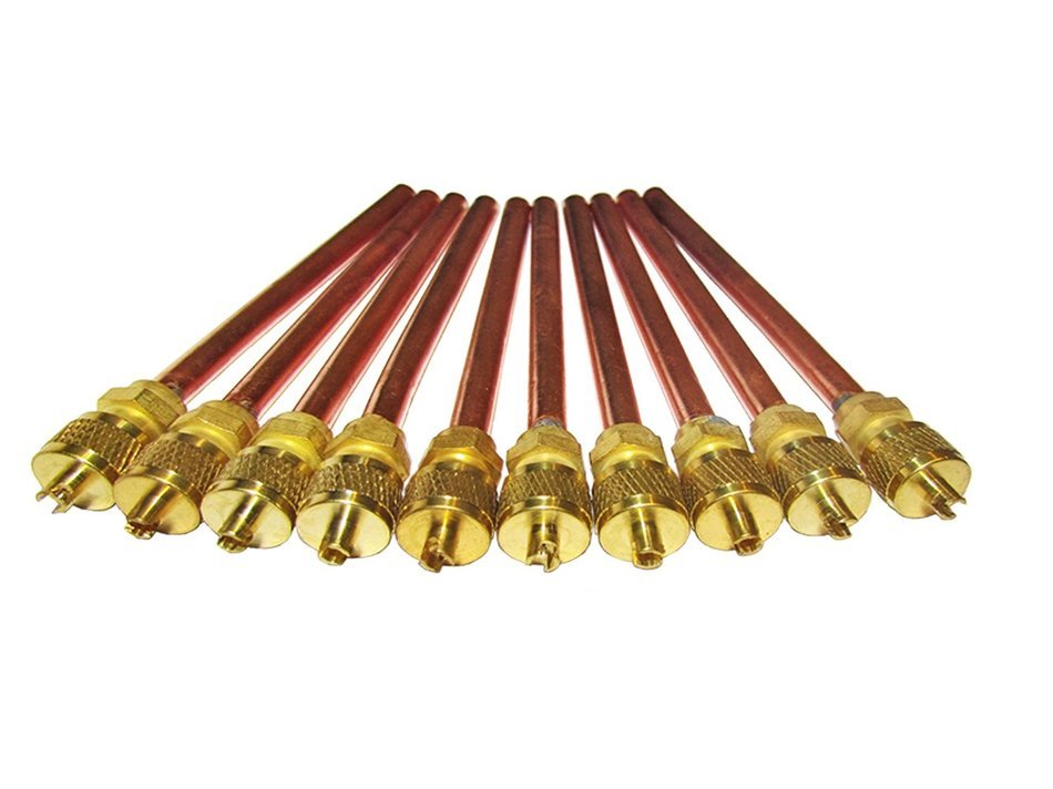 Lot of 10 Service/Access Valve + Core & Cap/Core Remover 1/4" SAE x 3/16" OD x 2" stem
