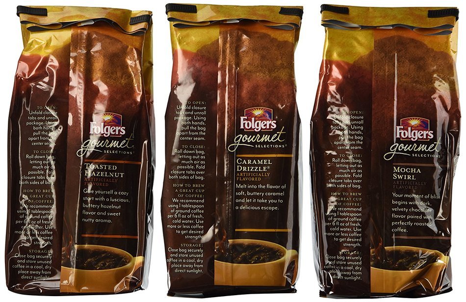 Folgers Gourmet Selections Flavored Ground Coffee 3 Flavor Variety Bundle: (1) Folgers Gourmet Caramel Drizzle... N2