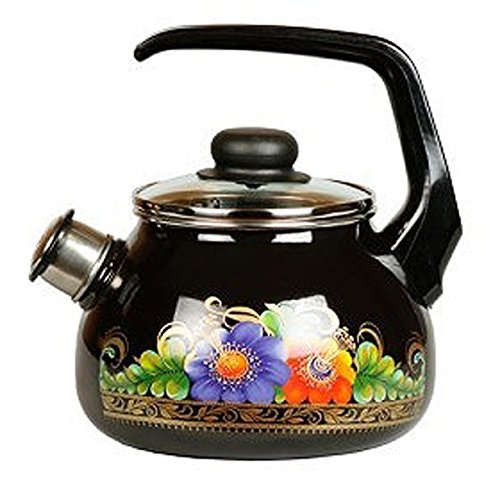 Vologda Enamel Tea Kettle with Whistle Black