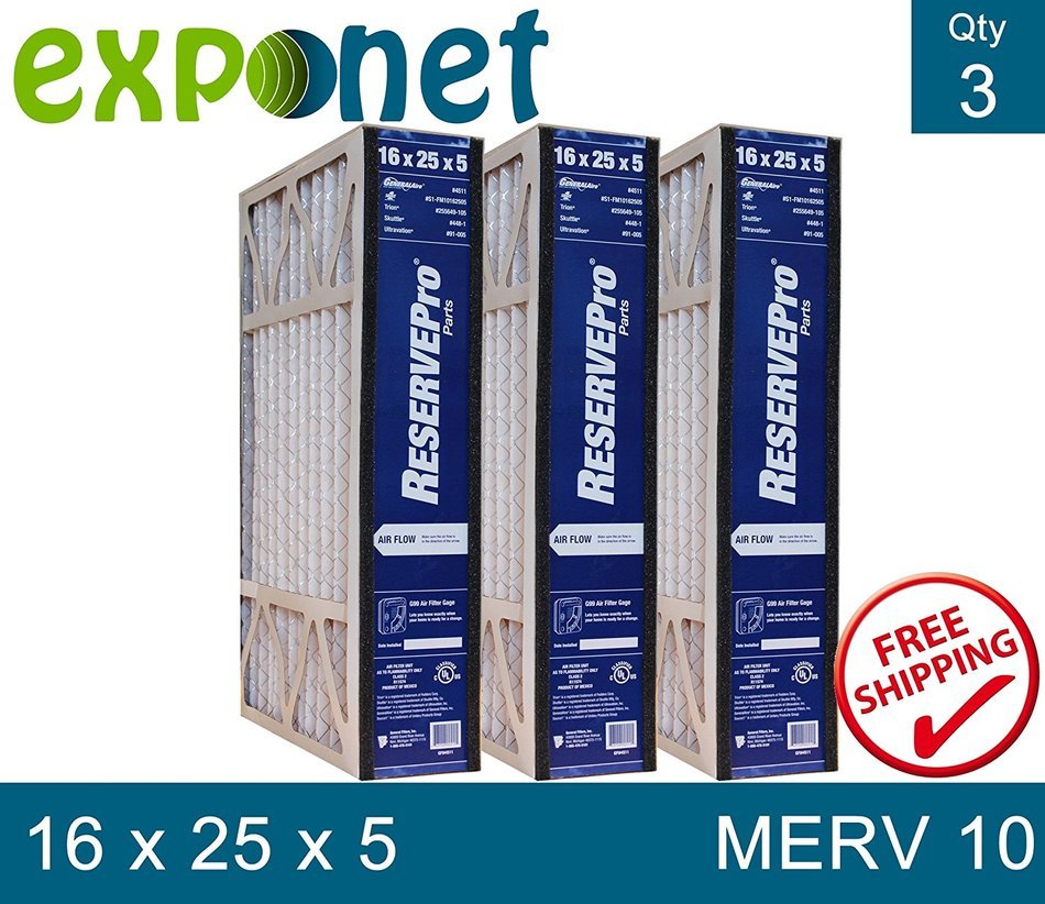 ReservePro 16x25x5 # 4511 furnace filter, Actual Size:15 5/8" x 24 3/16" x 4 15/16" Case of 3 Filters. PRIME OEM...