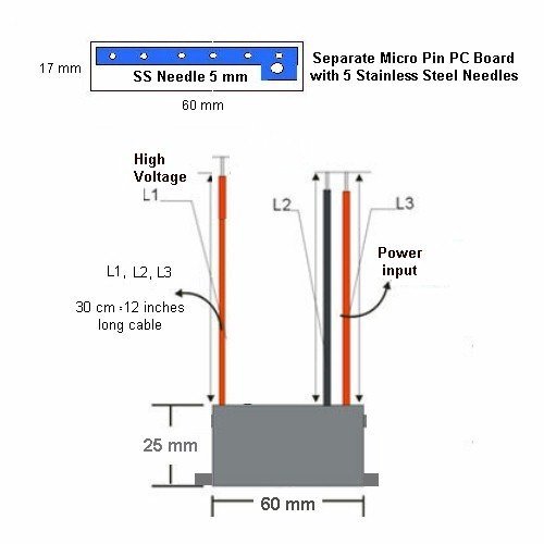 Negative ion Generator 12VDC Module w MicroPin Stainless Steel Needles 930012 N3