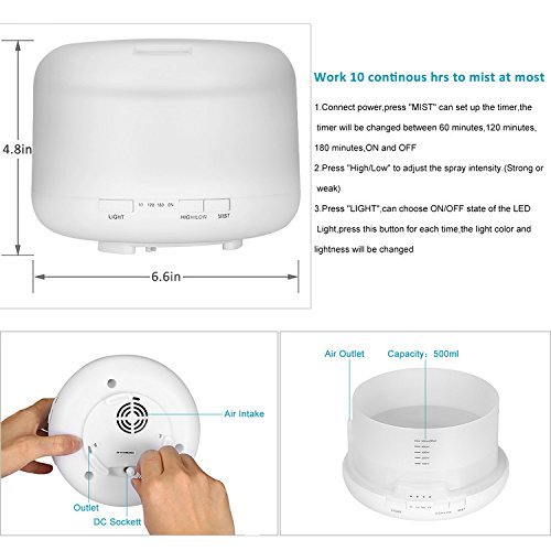 KINDLETHEFIRE Ultrasonic 500ml Aromatherapy Essential Oil Diffuser Humidifier with 4 Timer Settings & 7 LED Color... N2