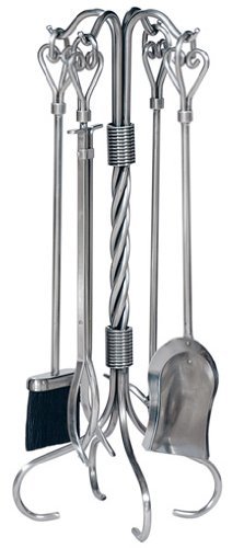 Uniflame, F-1619, 5pc Pewter Fireset with Heart Handles & Tampico Brush N2