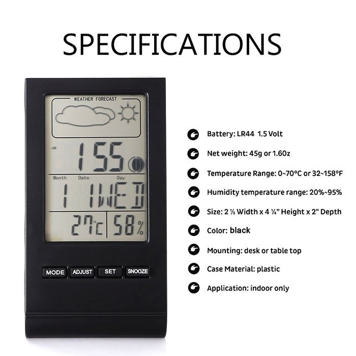Fineed Mini Indoor Humidity Gauge, Temperature and Humidity Monitor, Digital Alarm Clock Snooze Calendar and Home... N5
