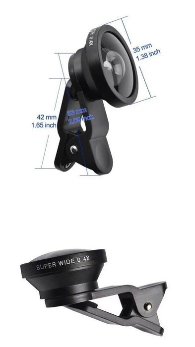 3 In 1 Universal Phone Camera Lens Kit with 0.4X Super Wide Angle Lens, 180 Degree Fish Eye Lens and 10X Macro... N34