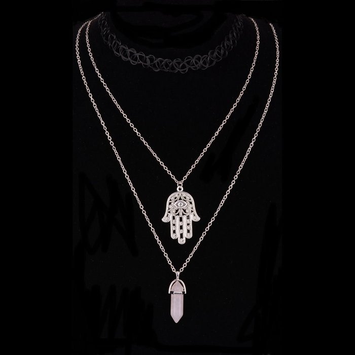 3P Quartz Multi Layer Goth Tattoo Choker Necklace Stretch Elastic Goth Boho 90s N2