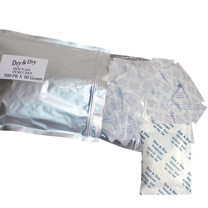 10 Gram Pack of 100 "Dry&Dry" Silica Gel Packets Desiccant Dehumidifiers