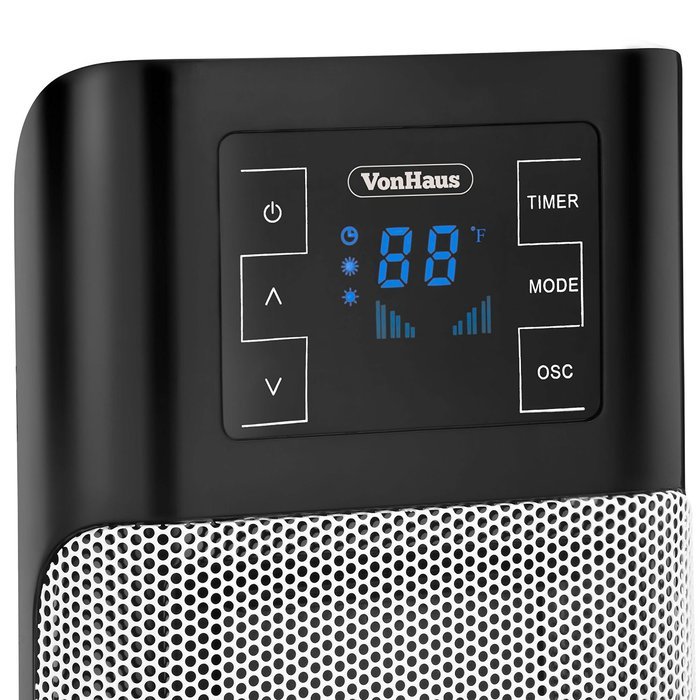 VonHaus 1500W Oscillating Ceramic Tower Fan Heater with Remote Control, Digital Screen & Timer &ndash; Modern, Portable...