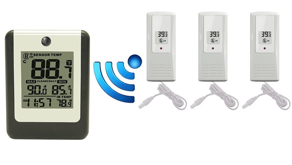 Ambient Weather WS-15-X3 Wireless 8-Channel Thermometer with Plastic Probe Thermometer with Three Remote Sensors
