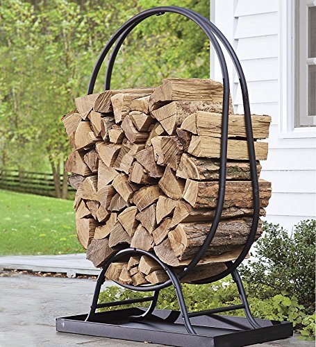 Large Tubular Steel Oval Wood Rack with Tray, in Black