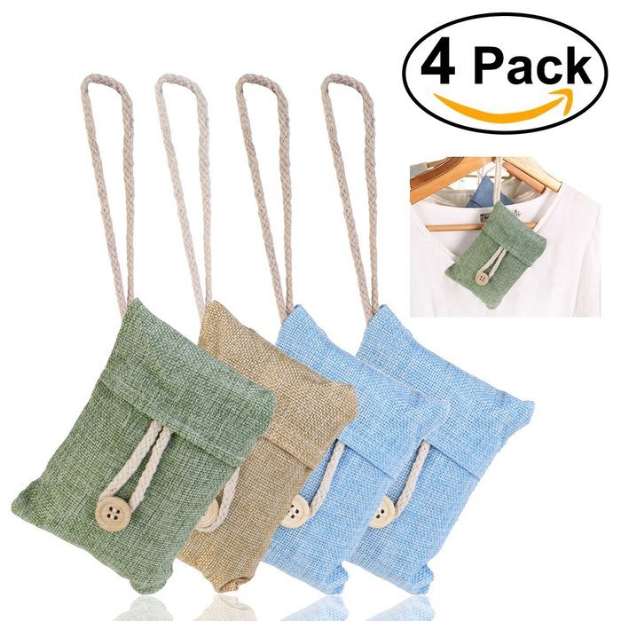NUOLUX Natural Air Purifying Bamboo Charcoal Bag Air Freshener (4packs*100g) N4