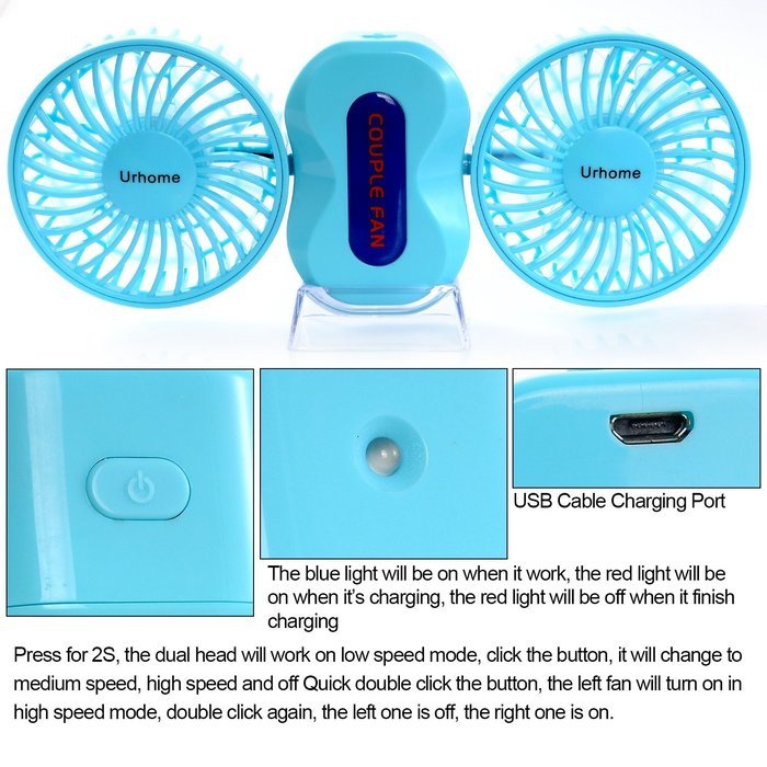 Personal Fans Mini Fan Rechargeable Fans 3 Modes Mini Dual Head Table ...
