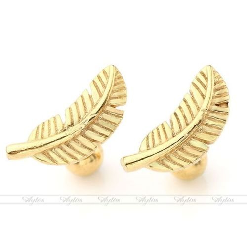 Stainless Steel Feather Barbell Ear Cartilage Helix Tragus Stud Earring Piercing