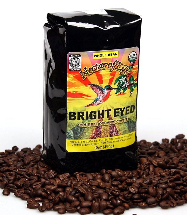 Bright Eyed Medium Dark Roast Coffee, from Nectar of Life. Whole Bean Coffee. Full Body. Thick & Rich. Central... N7