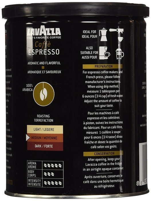 Lavazza Caffe Espresso Ground Coffee, 8-Ounce Can (Pack of 2) N3