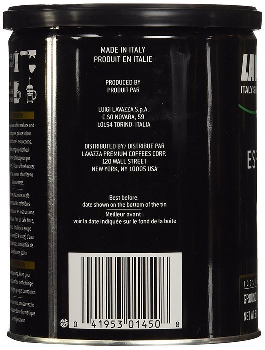 Lavazza Caffe Espresso Ground Coffee, 8-Ounce Can (Pack of 2) N4