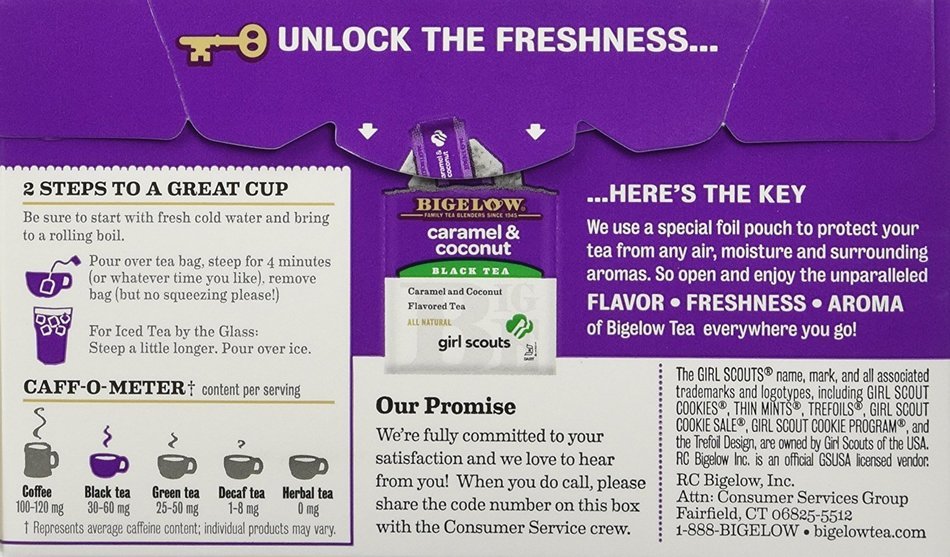 Bigelow Girl Scout Caramel & Coconut Cookie Flavor Black Tea, 1 Box with 20 Bags N3