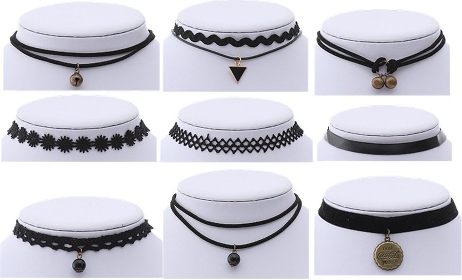 Set of 9 Choker Necklace Set Stretch Velvet Classic Gothic Tattoo Lace Choker Necklaces for Women Girls Teens...