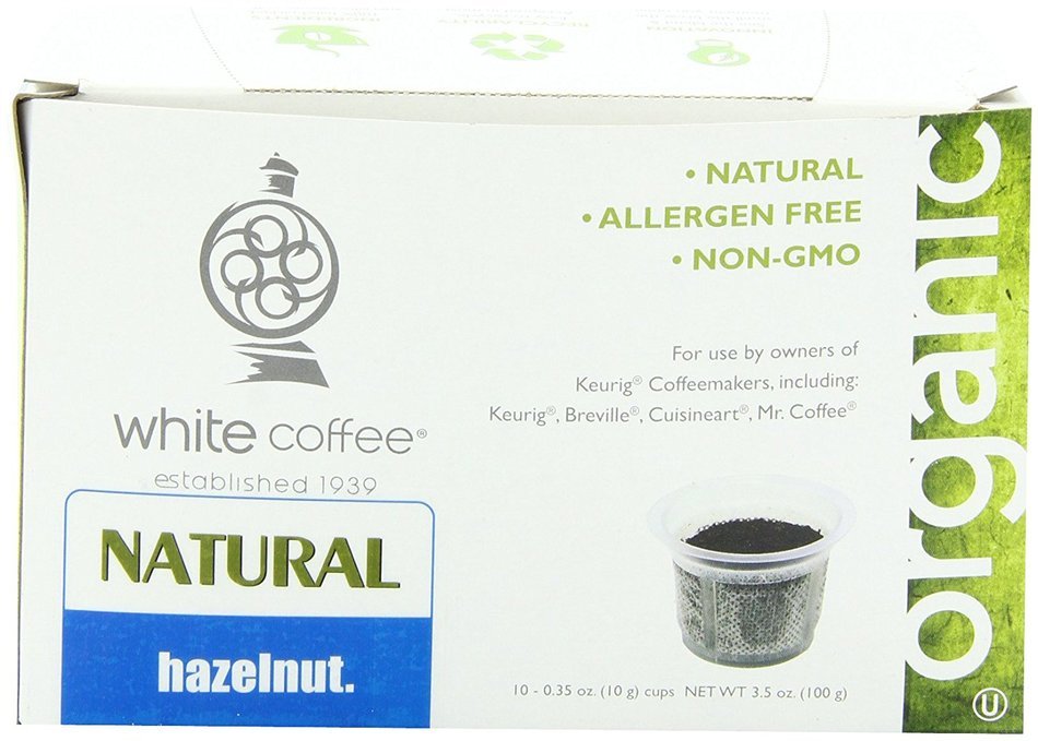 White Coffee Organic Single Serve Coffee, Hazelnut, 10 Count