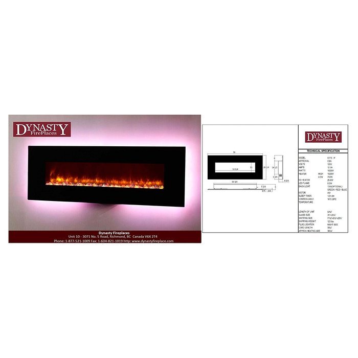 Dynasty Contemporary Electric Fireplace LED Wall Mount - 70 in. N2