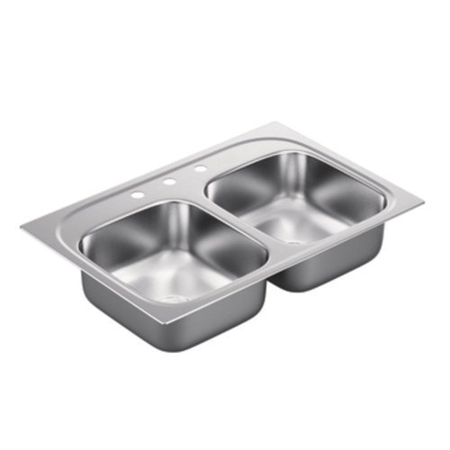 Moen G202153 2000 Series 20 Gauge Double Bowl Undermount Sink, Stainless Steel by Moen