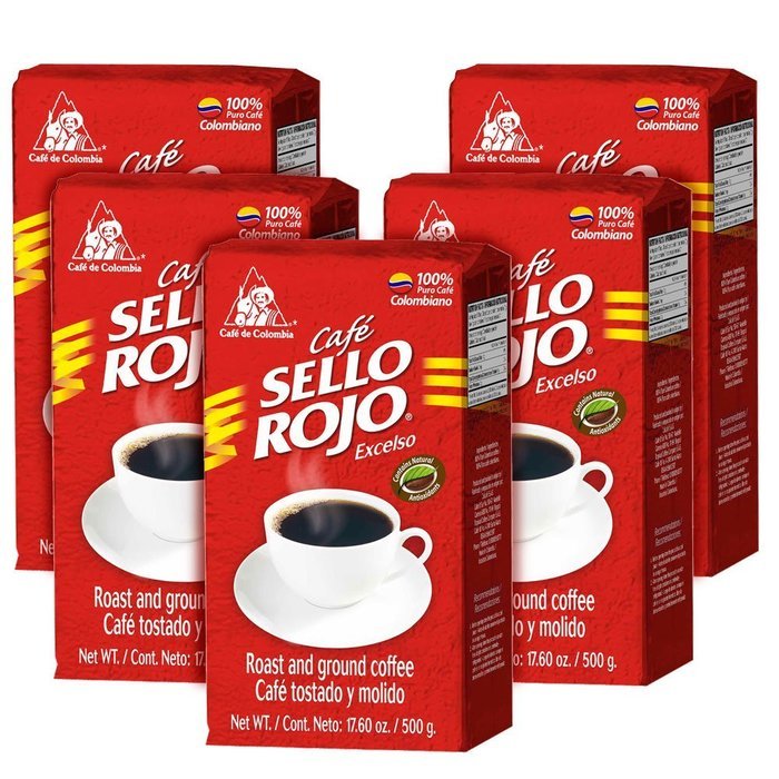 Sello Rojo Roast & Ground Coffee, 17.6-ounce Brick (Pack of 5)