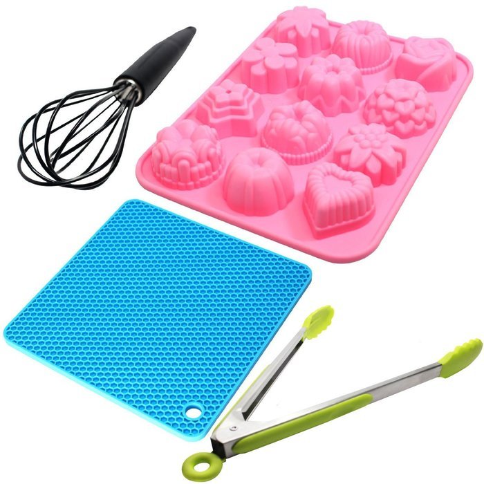 Silicone Baking Set - Silicone Molds For Cupcakes, Silicone Potholder, Silicone Wire Whisk & Tongs With Silicone...