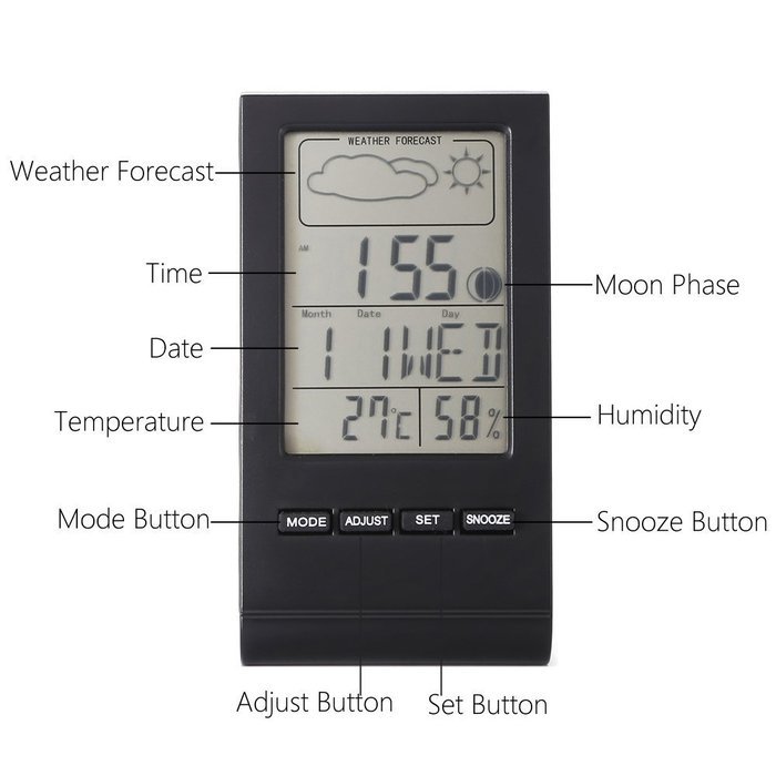 Fineed Mini Indoor Humidity Gauge, Temperature and Humidity Monitor, Digital Alarm Clock Snooze Calendar and Home... N7